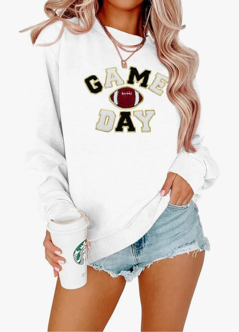 FLOYU Women Sunday Funday Sweatshirt Cute Football Graphic Pullover Game Day Weekend Tops Casual Football Season Shirt, Size L
