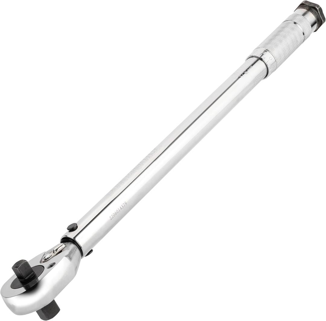 Powerbuilt Dual Drive Torque Wrench, 3/8 and 1/2 Inch Drives, 10ft Lbs, 19-inches Long, 10-150 Feet Range, Micrometer Style Torque Ranges 944001