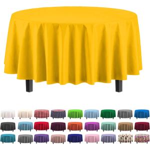12-Pack Premium Plastic Tablecloth 84in. Round Table Cover - Yellow
