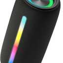 Wireless Portable Bluetooth Speaker: IPX6 Waterproof Outdoor Audio, fm Radio, USB/AUX/SD Card Play, LED lights, TWS interconnected Stereo, Travel/Camping/Bike/Family/Part (Black)