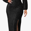 Women's Off Shoulder Sparkly Bodycon Maxi One Shoulder Dress Long Sleeve Ruched Slit Party Formal Long Dress Evening Gowns, Size M