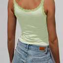 Cioatin Women Cute Y2K Lace Patchwork Striped Bow Crop Cami Tops Sleeveless Tight Fit Preppy Aesthetic Tank Going Out Pea Green (Green, L)