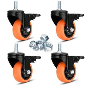 3" Stem Caster Wheels M12 Safety Dual Locking 1000Lbs Heavy Duty Threaded Stem Casters No Noise Swivel Castors with Brakes (M12-1.75x25mm, 3 inch)