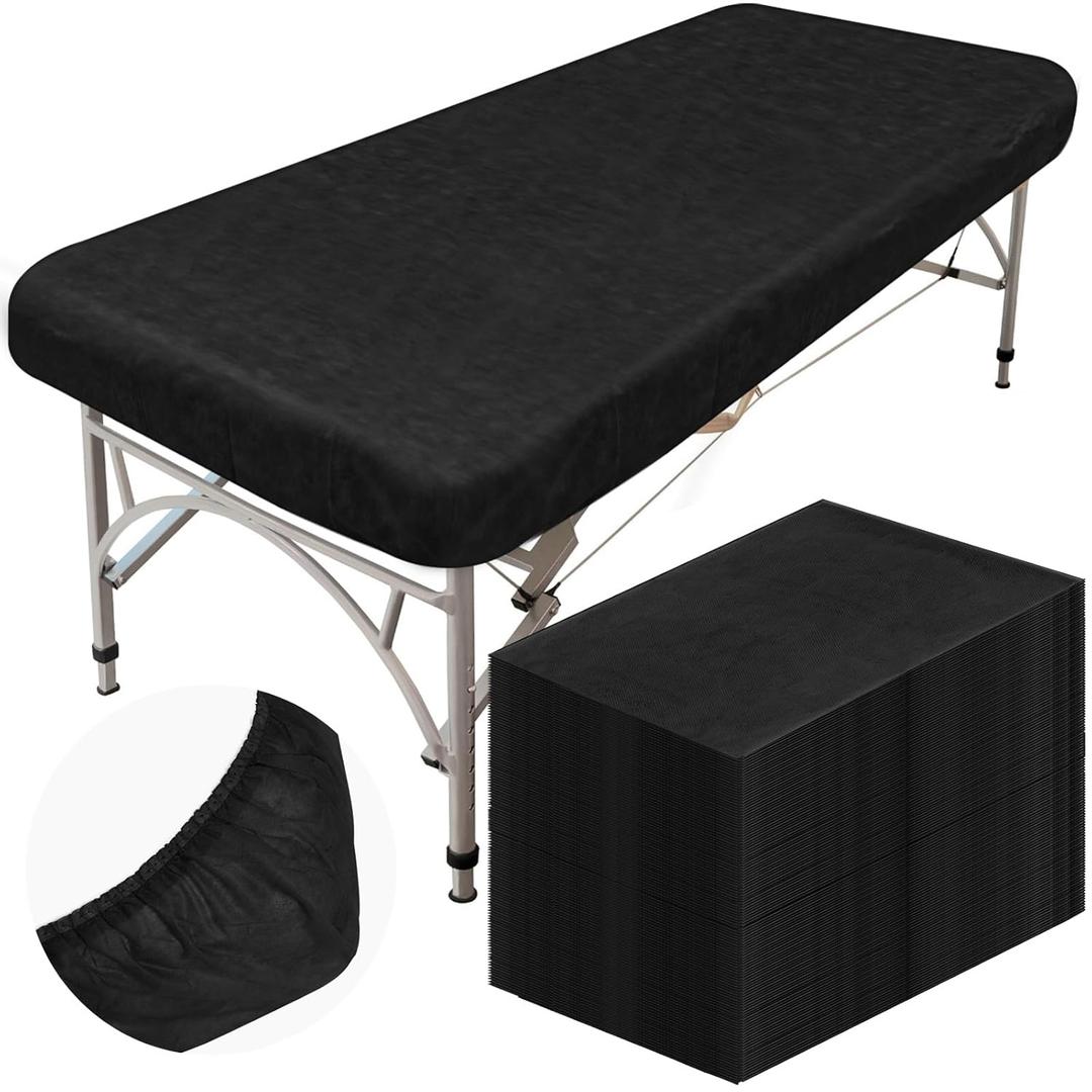 Mixweer 30 Pcs Oilproof and Waterproof Massage Table Sheets Fitted Spa 39 x 87 Inches Bed Cover Disposable Protective Sheets for Beauty Salon Skincare (Black)