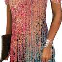 Pink Blue XL Summer Dresses for Women 2026 Cold Shoulder V Neck Vintage Print Cami Dress Beach Vacation Boho Mini Sundress,XL