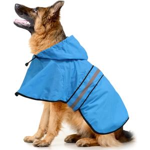 Reflective Dog Rain Coat - Waterproof Adjustable Pet Raincoat Jacket, Lightweight Hooded Dog Rain Coat Poncho for Small to X- Large Dogs and Puppies (Blue, X-Large)
