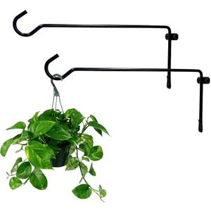 2 Pack Metal Plant Hanger for Wall, Decorative Plant Hooks for Hanging Plants, Indoor Outdoor Wall Plant Holder for Hanging Planters, Bird Feeders Home Decor (Black, 13.3 in-Straight Hook)