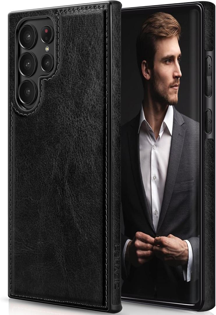 LOHASIC Case for Galaxy S23 Ultra, Classic Leather Elegant Texture Soft Back Cover Shockproof Protective Cases Compatible with Samsung Galaxy S23 Ultra 2023 New - Black