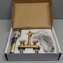 Bathroom Faucet Antique Brass GGStudy 2 Handles 4 Inches Centerset Bathroom Vanity with Drain Assembly and Supply Hose Lavatory Faucet Mixer Double Handle Tap