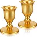 2 Packs Gold Candlestick Candle Holders for Taper, Vintage Candlestick Candle Holders Brass, Victorian Style Brass Color Candle Stick for Table Centerpiece, Wedding, Christmas Decoration