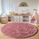 ONASAR Blush Round Rugs 6ft for Living Room Bedroom, Fluffy Circle Area Rug for Kids Girls Boys Teen, Soft Plush Shaggy Carpet for Nursery Dorm Classroom Playroom Home Decor Aesthetic
