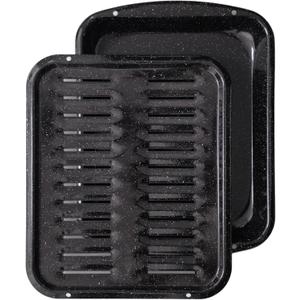 Broiler Pan for Oven Nonstick 16.75 x 13 Porcelain Nonstick Coated - Broiling Pan for Oven Withstands Heat up to 550 F - Heavy Duty Broil Pans and Rack Circulates Heat and Drains Fat (Speckled)