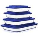 4 packs Glass Baking Dish Set with Plastic lids,Rectangular Glass Bakeware Set with Lids, Baking Pans for Lasagna, Leftovers, Cooking, Kitchen, Freezer-to-Oven and Dishwasher, Blue