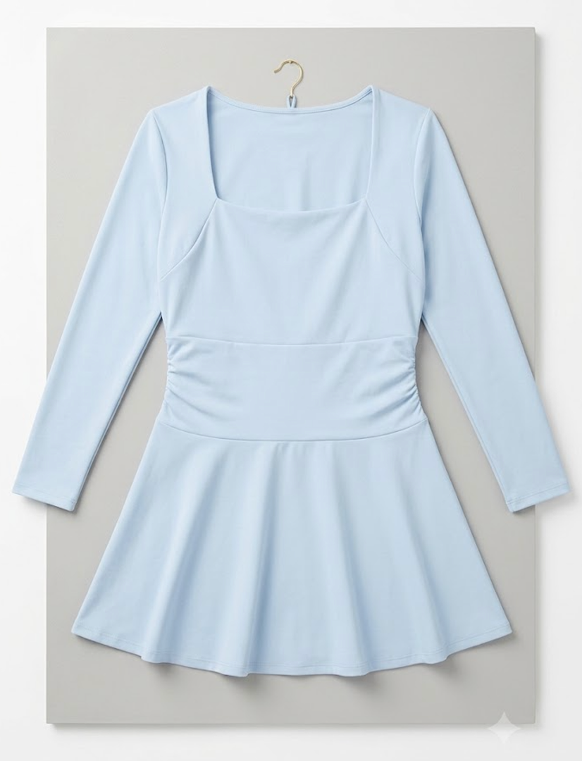 Women's High Elasticity Mini Dress Square Neck 3/4 Sleeve Dresses Corset Waist with Ruffle Hem Skirts Fit Cocktail Party and Work Outfits XL