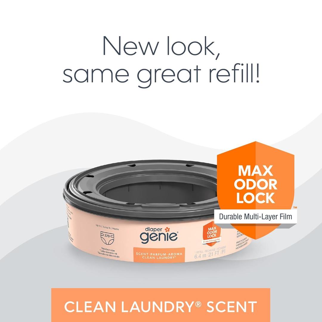Diaper Genie Bags Refills 270, Clean Laundry Scent | Diaper Pail Refills with Max Odor Lock | Holds up to 2160 Newborn Diapers