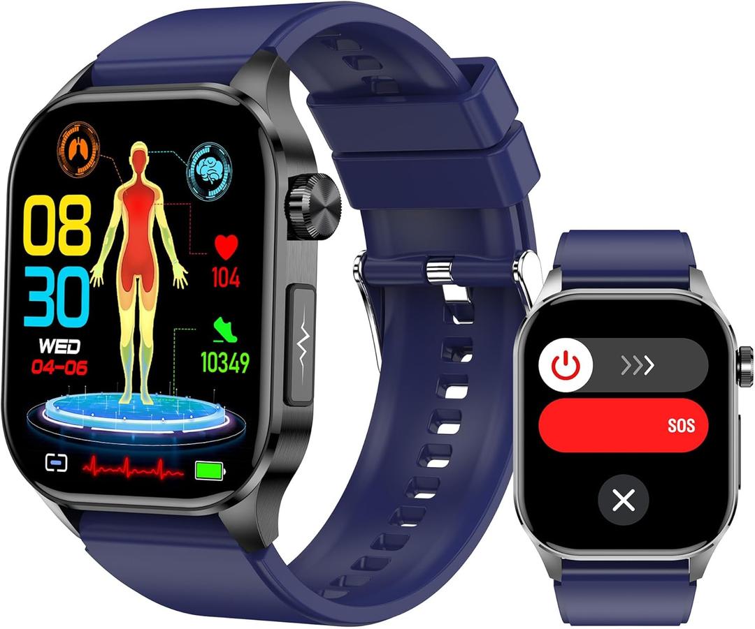 Smart Watch for Men Women, 2.04" AMOLED Color Screen, 24/7 Heart Rate, Blood Oxygen, Blood Pressure, Sleep and Stress Health Monitor, Blood and Body Composition Insights, 150 Sports Modes (Blue)