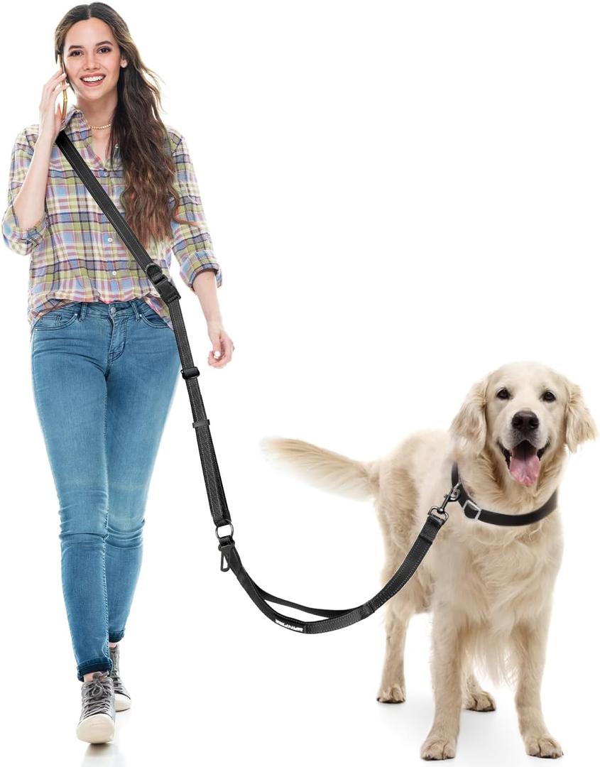 Hands Free Dog Leash, Multifunctional Crossbody Dog Leash, 5.9-9.5Ft Long Waist Belt with Car Safety Buckle and Double-Sided Reflective Stitches for Medium and Large Dogs.(Black) (5.9-9.5ft-Large, Black)