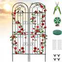 2 Pack Metal Garden Trellis, 86.7" H x 19.7" W Black Coated Wire Lattice Panel, Sturdy Plant Support for Climbing Roses Vines Cucumber Vegetables Outdoor Patio Yard