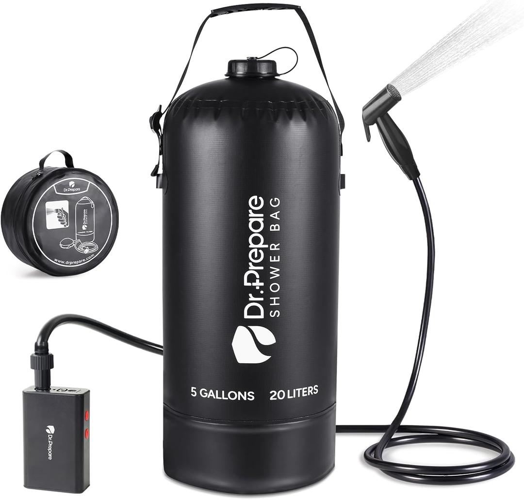DR.PREPARE Portable Shower for Camping, 5 Gallons Camping Shower Bag, Portable Outdoor Shower with Pump for Camping, Hiking, Climbing, Pet Cleaning, Car Washing, Beach & Emergency