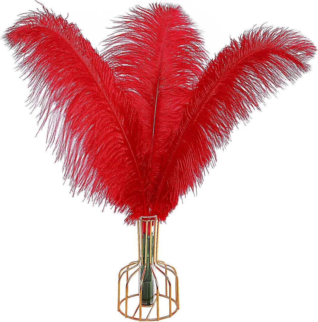 THARAHT Red Ostrich Feathers 12pcs Large Natural Bulk 20-22Inch 50cm-55cm for Wedding Party Centerpieces Halloween and Home Decoration Feathers