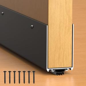 Aluminum Door Draft Stopper, 1-3/4 x 48 Weather Stripping Seal with Kick Plate, Under Door Gap Filler, U-Shape Door Sweep for Bottom of Doors Exterior/Interior (Black, 1 Pack)