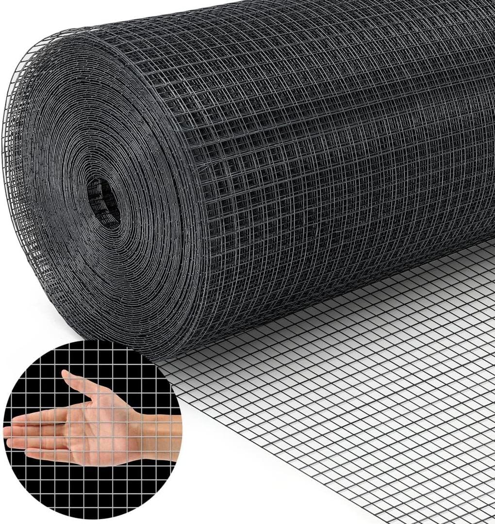 Land Guard 48 inch100 ft Black Vinyl Coated Hardware Cloth, 19 Gauge 1/2 inch Black PVC Hardware Cloth, Black Welded Wire Fence Supports Poultry Netting Cage Fence