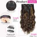 KooKaStyle Short Hair Extensions 6PCS 14 Inch Wavy Curly Hairpieces Synthetic Soft Lace Weft Clip in Hair Extensions-Balayage Dark Brown to Chestnut for Women