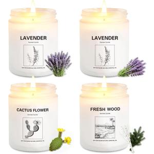 4 Pack Soy Wax Candle Gift Set  Long Lasting Aromatherapy Candles for Home, Lavender, Cactus Flower & Wood Scents, Natural Relaxing Spa Candles for Women
