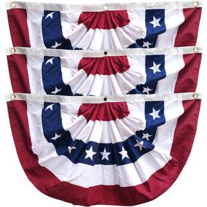 Xunny American Flag Bunting with red white and blue, US pleated Fan Flag for 4th of july, Memorial Day,Veteran's day (red white and blue 1.5x3-pack 3)