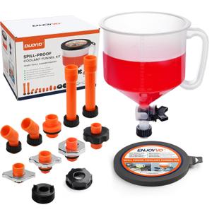 No-Spill Coolant Funnel Kit 15-Piece Radiator Burping Funnel with Rotary Shut-Off Valve, GM & Ford Threaded Adapters, Extensions, 45 Elbows for Universal Cars & Trucks Cooling System Air Bleeding