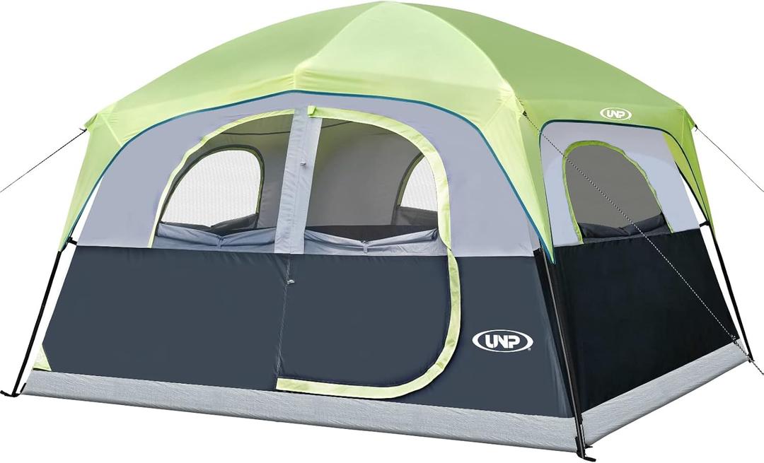 UNP Tents 6 Person Waterproof Windproof Easy Setup,Double Layer Family Camping Tent with 1 Mesh Door & 5 Large Mesh Windows -10'X9'X78in(H) (Fluorescent green)