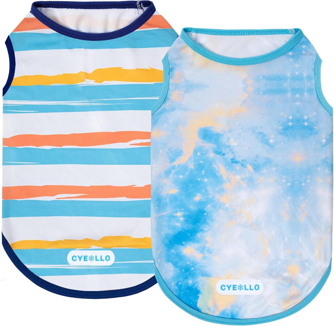 cyeollo 2pack Dog Cooling Shirt, Breathable Sleeveless Summer Clothes for Dogs, Intant Cool Dog T Shirts for Small Dogs, Blue Sky S