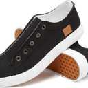 Women's Slip on Shoes Non Slip Fashion Canvas Sneakers Low Top Casual Shoes (Black, US 8)