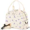 Lunch Box for Women,Floral Lunch Bag Cute Corduroy Insulated Lunch Box With Shoulder Strap for Adult Womens for Work Picnic (purple floral)