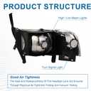 Headlights Compatible with 1994-2001 Dodge Ram 1500/1994-2002 Dodge Ram 2500 3500(DON'T Fit SPORT & Ram VAN Models) Clear Reflector Black Housing