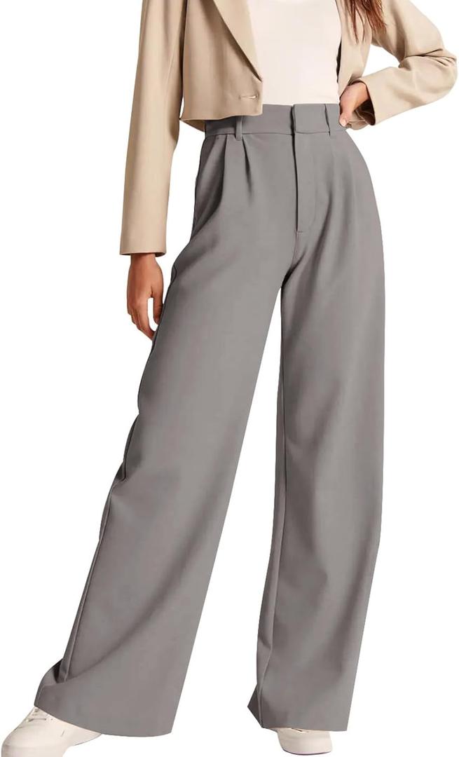 NIMIN High Waisted Work Pants for Women Business Casual Outfits 2025 Office Dress Pants Trousers with Pockets (Medium Short, Grey)