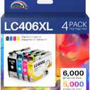 LC406XL High Yield Ink Cartridges for Brother Printer LC406 Ink Cartridges LC406XL LC 406-XL use with Brother MFC-J4335DW MFC-J5855DW MFC-J5855DW MFC-J6955DW Printer (4 Pack BK/C/M/Y)