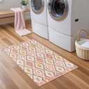 Indoor Rugs for Entryway, 2X3 Small Pink Kitchen Rug, Boho Moroccan Geometric Trellis Area Rug with Vibrant Hues for Bathroom Door Mat Indoor Entrance - Low-Profile Non-Slip Backing Carpet