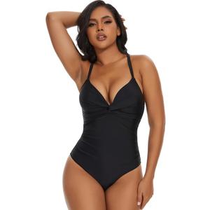 SHAPERIN Women's One Piece Swimsuits Tummy Control High Waisted Bathing Suits Padded Push Up Shapewear Swimwear Monokini (Medium, #2-black)