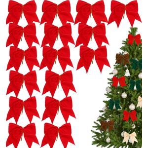 16 Pcs 6Inch Large Christmas Velvet Bows Rustic Wreath Gift Bows Vintage Xmas Velvet Ribbon Bow Holiday Ornaments for Christmas Tree Garland DIY Craft Wrapping Decor (Red)