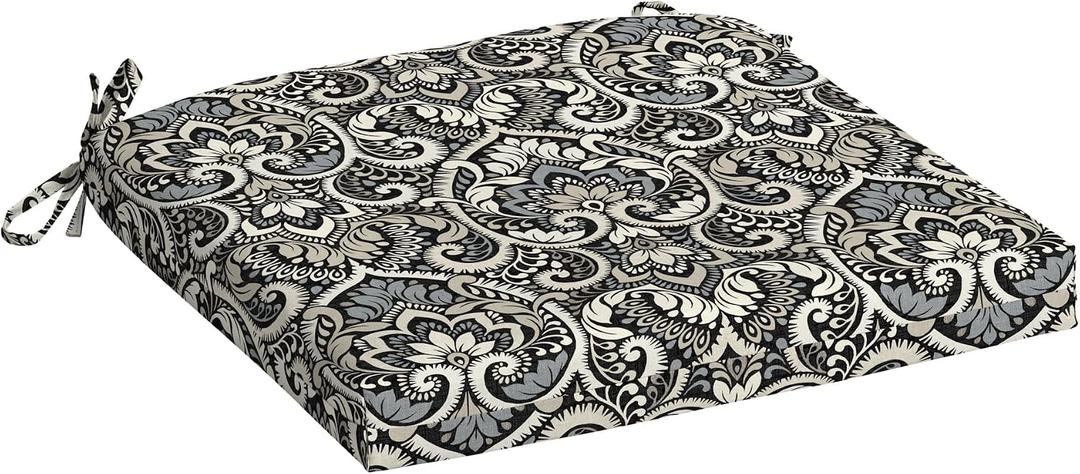Arden Indoor/Outdoor Seat Or Rocking Chair Cushion, 19 x 18, Water Repellent, Rain Proof, Fade Resistant Cushion for Rocking Or Dining Chairs Black Aurora Damask