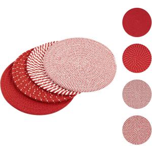 SHACOS 8 Inches Trivets for Hot Dishes, 4 Pieces Cotton Trivets Mats for Kitchen, Hot Pads for Countertops and Table, Heat-Resistant Pot Holders for Hot Pots and Pans(Red, 4pcs)