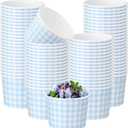 Nuanchu 100 Pack 9 oz Gingham Treat Snack Cups Light Blue and White Checkered Disposable Paper Cups for Dessert Ice Cream Bowls for Snacks Soup Hot Cold Food Wedding Birthday Baby Shower Decorations