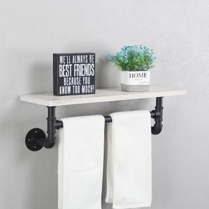 MBQQ Black & White Shelving Bathroom Pipe Shelves with Towel Bar Over Toilet, 24 inch Pine Wood Floating Shelves for Wall Mounted Bedroom,Kitchen, Farmhouse, Living Room