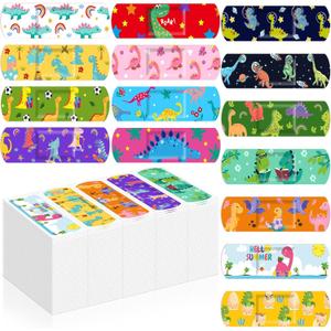 Estune 75 Pcs Kids Bandages Bulk Dinosaur 15 Styles Fun Valentines Classroom Gifts for Children Adhesive Colorful Flexible Cartoon Dinosaur Bandages Variety Pack for Kids Boys Girls Students School
