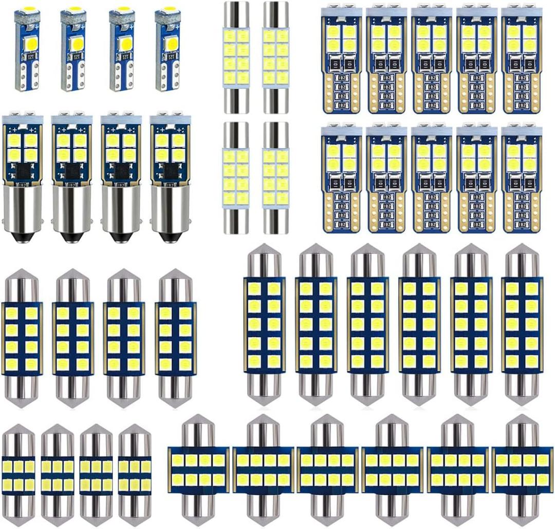 42-Pack White 12V DE3175 6418 6411 T10 2825 BA9S 64111 T5 74 6612F 6615F 31mm 36mm 41mm LED bulb Kit for Car Truck Interior Map Dome Vanity Mirror Trunk Door Courtesy License Plate Light
