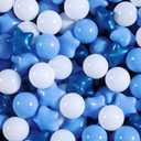 Realhaha Ball Pit Balls 100 PCS, Star Shapes for Babies Kids Playpen Plastic Balls for Babies Ball Pool Puppy Playballs, Pearl Blue Blue White