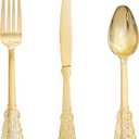 Supernal 360pcs Gold Plastic Silverware, Gold Silverware Disposable, Gold Plastic Cutlery, 120 Gold Plastic Forks, 120 Gold Plastic Spoons, 120 Gold Plastic Knives for Birthday, Party, Wedding
