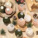 3 x 12 Pcs Green White Crochet Christmas Ornaments Ball Rustic Farmhouse Xmas Tree Decoration 2.36 Inch Neutral Handmade Knitted Xmas Tree Hanging Supplies for Winter Holiday Indoor Home Party Decor