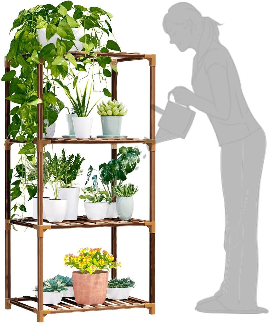 New England 4-Tier Wooden Plant Stand for Indoor/Outdoor Use, Perfect for Living Room, Patio, or Balcony - Supports Multiple Plants, Ideal Gift for Plant Lovers